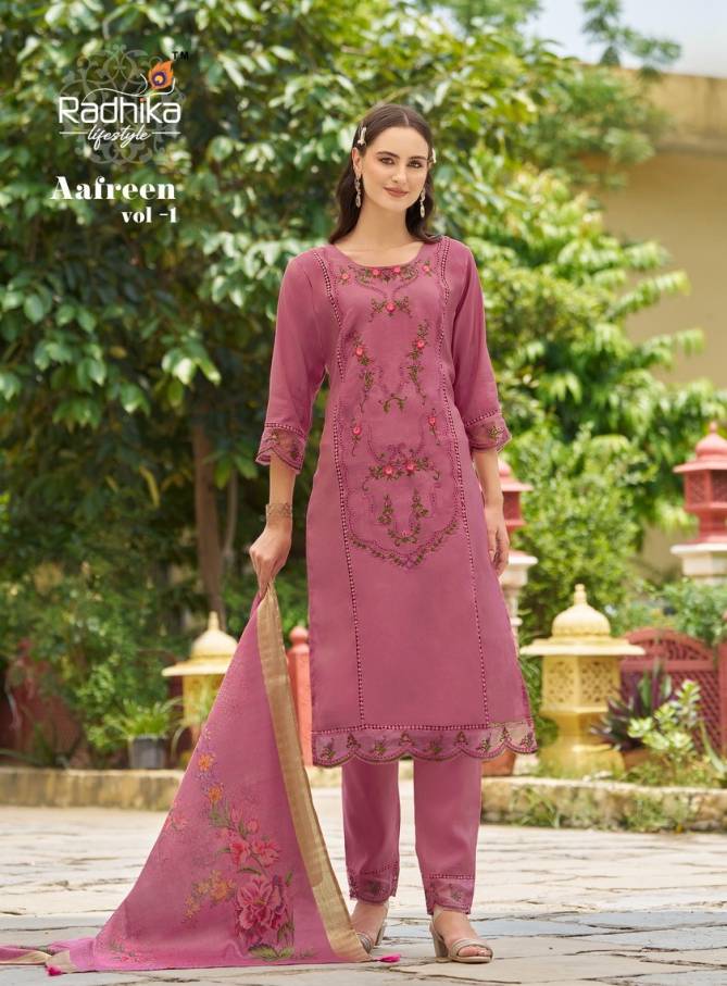 Aafreen Vol 1 By Radhika Silk Designer Kurti With Bottom Dupatta Wholesale Shop In Surat
